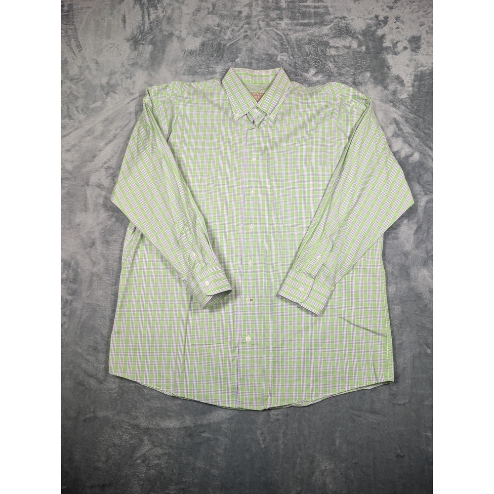 Gitman Gold Dress Shirt Mens Large Green Plaid Button Down Made USA Long Sleeve